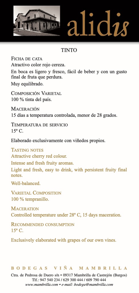 Alidis Tinto, Bodegas Vina Mambrilla