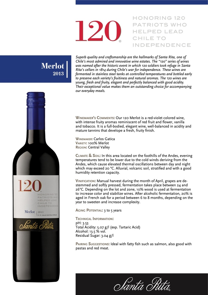 120 RSV ESP Merlot, Vina Santa Rita