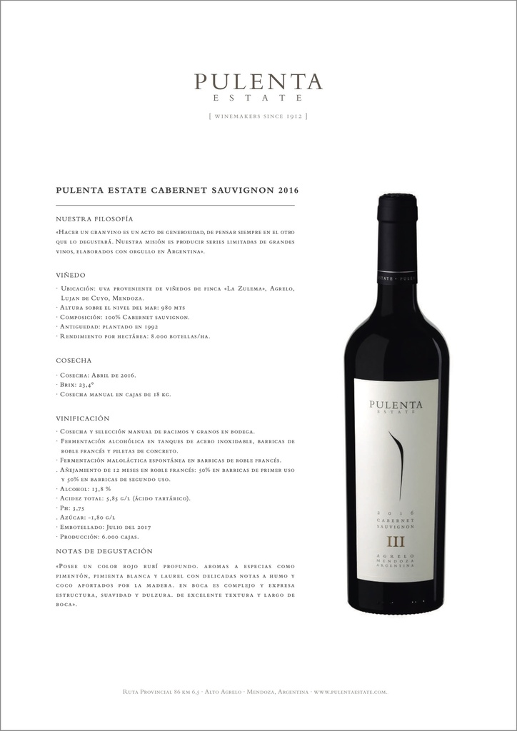 Cabernet Sauvignon, Pulenta Estates