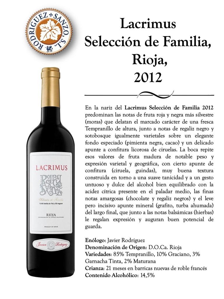 Lacrimus Rioja Selec de Familia, Valsanzo S.L.