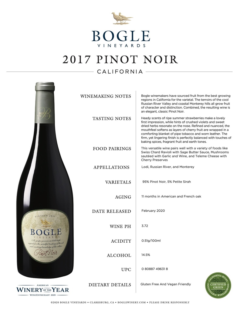 Pinot Noir, Bogle Winery
