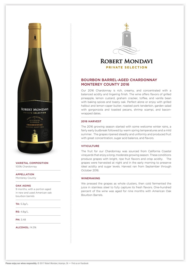 Bourbon Barrels Chardonnay P.S., Robert Mondavi Private Selection 