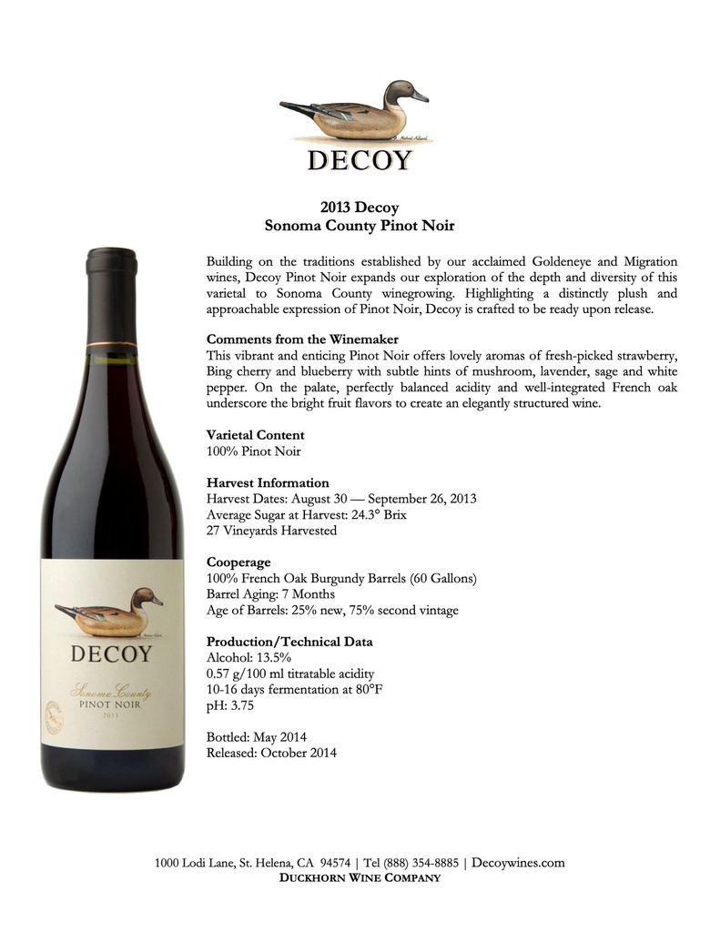 Decoy California Pinot Noir, Duckhorn 