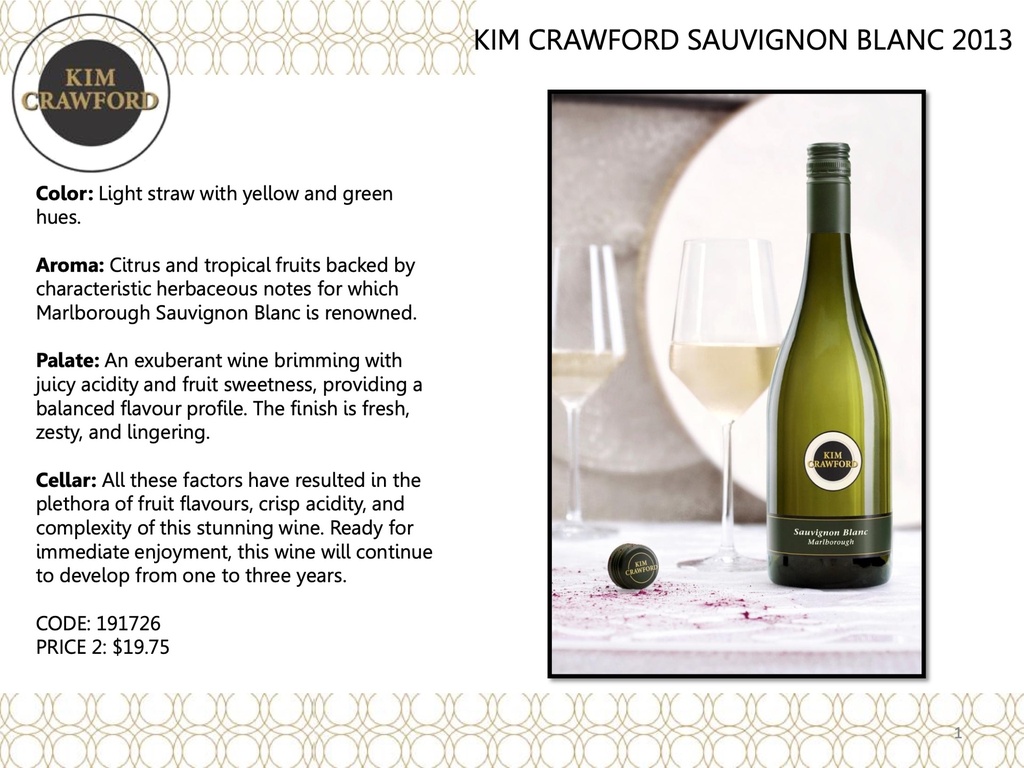 Sauvignon Blanc, Kim Crawford DI