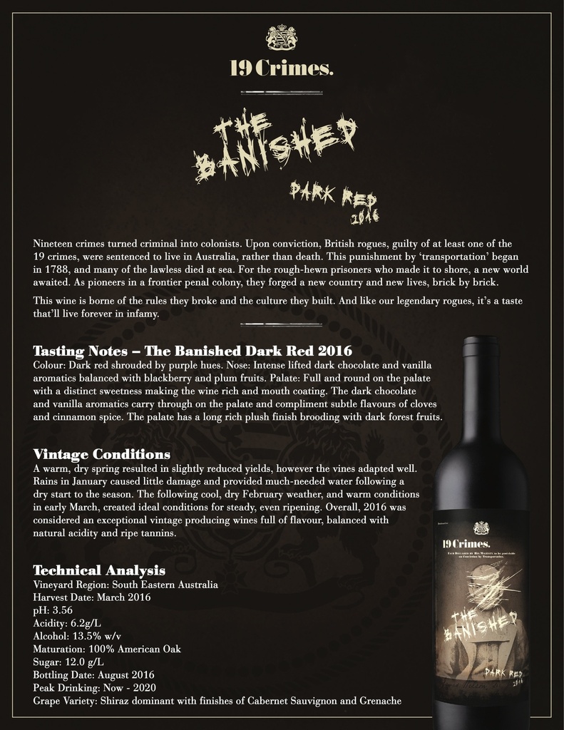19 Crimes The Banished Red – Australischer Rotwein, Kräftiger Geschmack, Enthält Sulfite