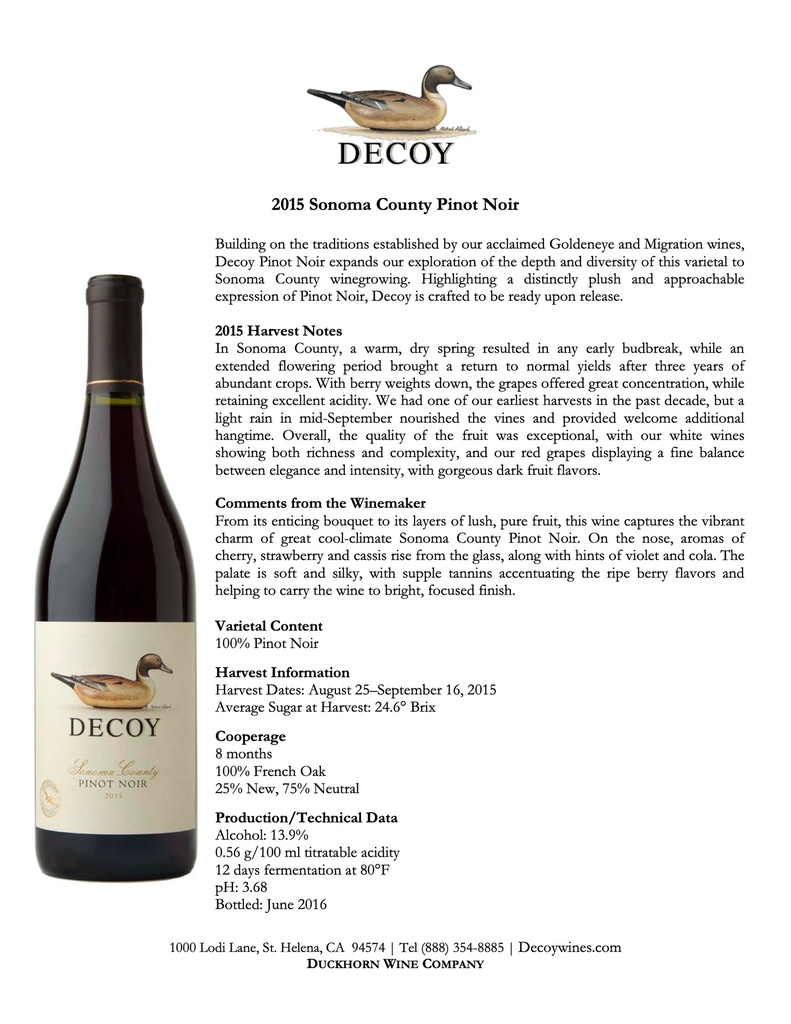 Decoy California Pinot Noir, Duckhorn 