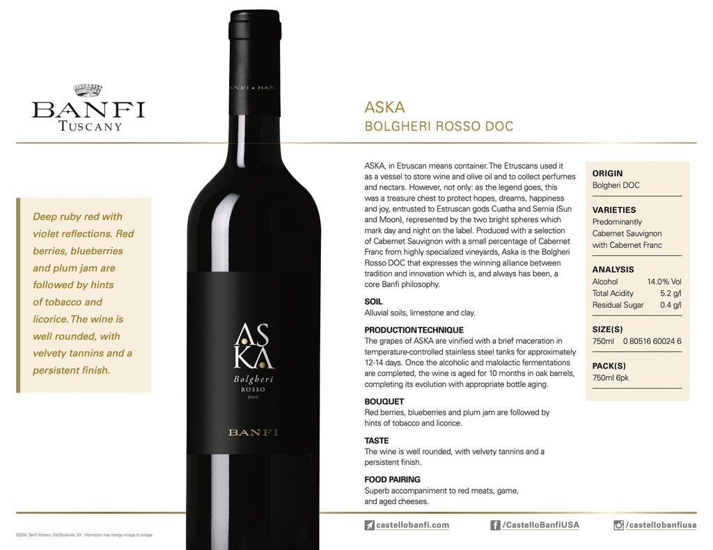 ASKA Bolgheri Rosso DOC, Castello Banfi 