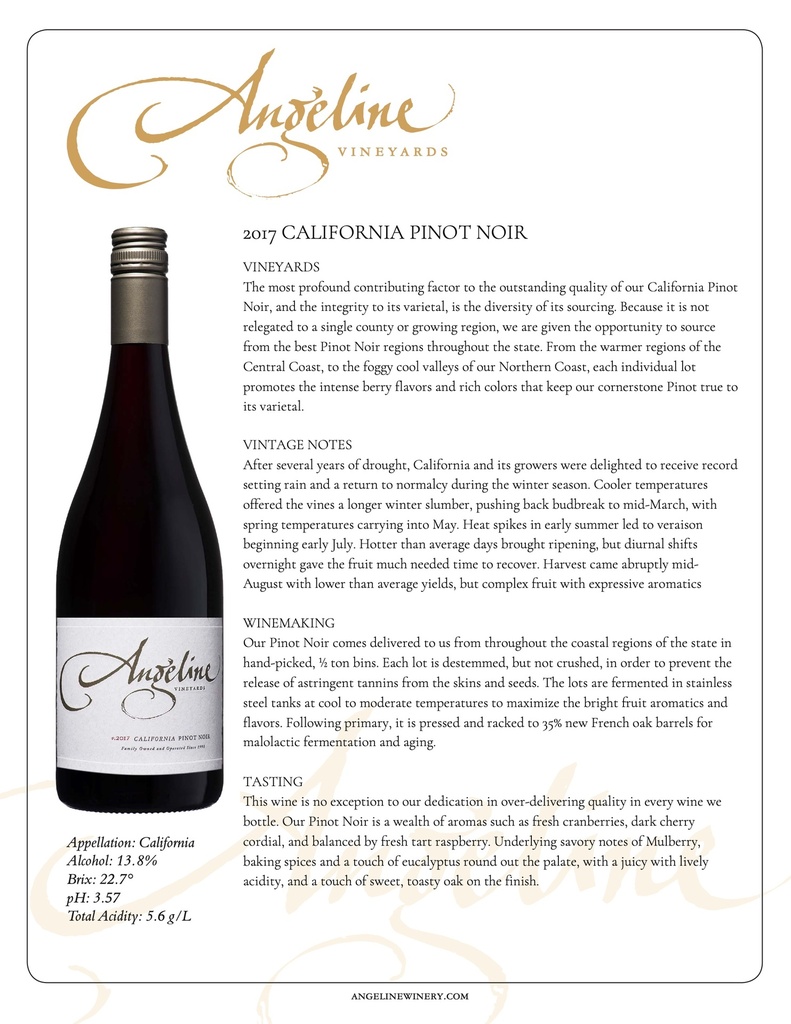 California Pinot Noir, Angeline 