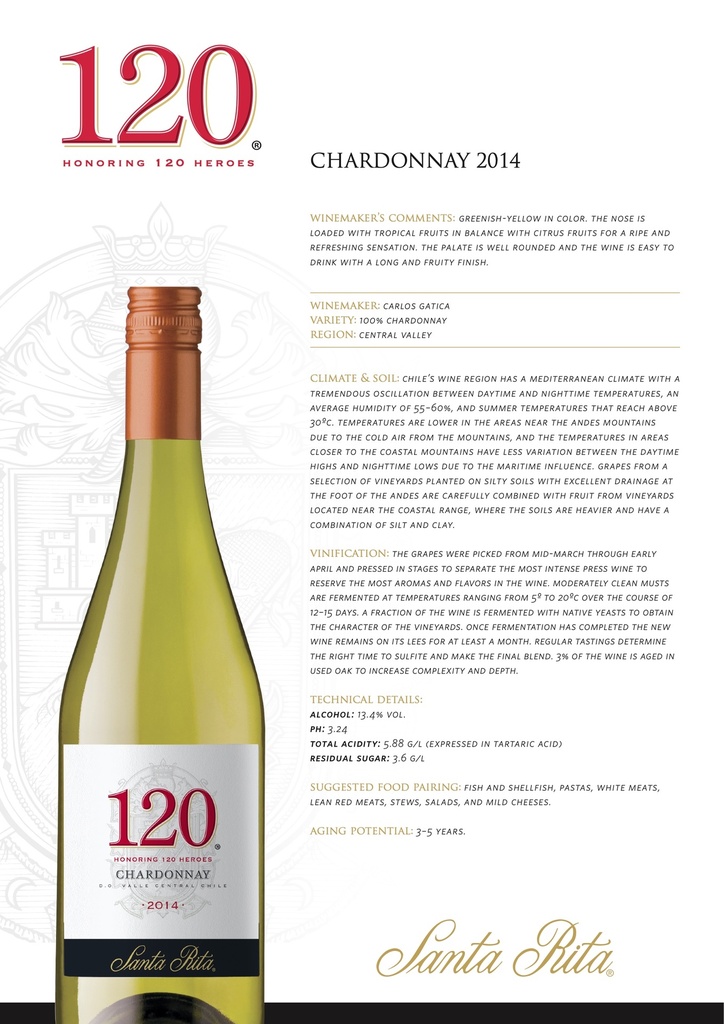 120 RSV ESP Chardonnay, Vina Santa Rita